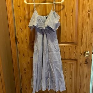 Off the shoulder, blue striped, midi dress, S